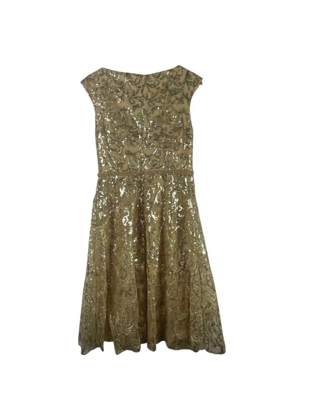 Mac Duggal Gold Sequin Embellished Fit & Flare Dress Size 10 - Picture 6 of 9